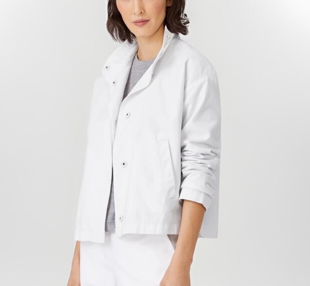 Eileen Fisher Organic Cotton Hemp Stand Collar Jacket Size Small White Lagenlook